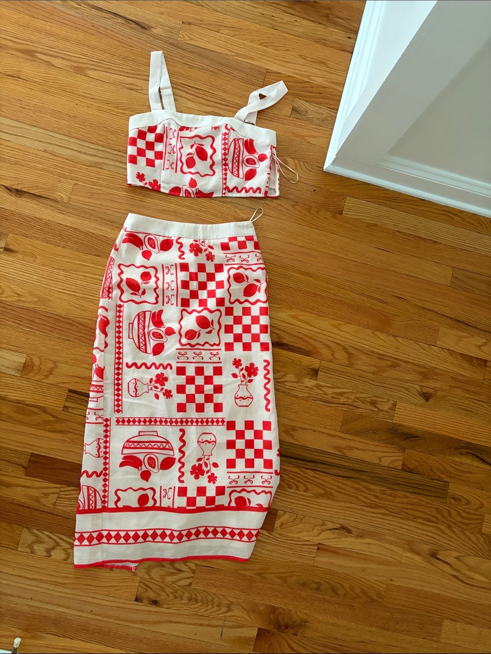 Petal & Pup Red and Cream Printed Two-Piece Skirt Set